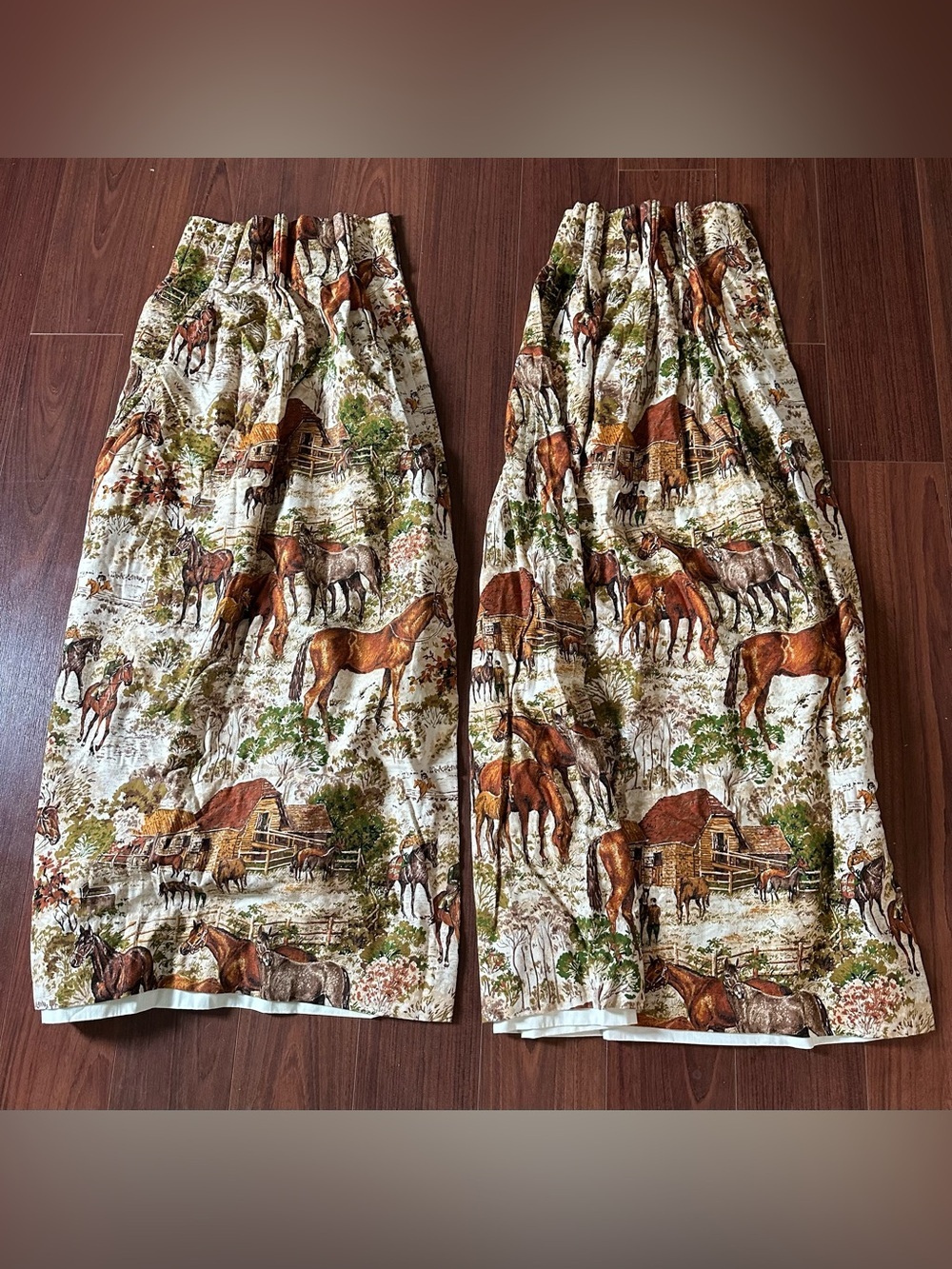 Vintage Pinch Pleat 70s Curtains Riverdale Ranch Riders Equestrian 23x48 Pair